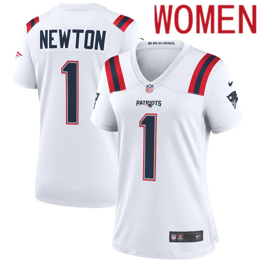 Cheap Women New England Patriots 1 Cam Newton Nike White Game NFL Jersey